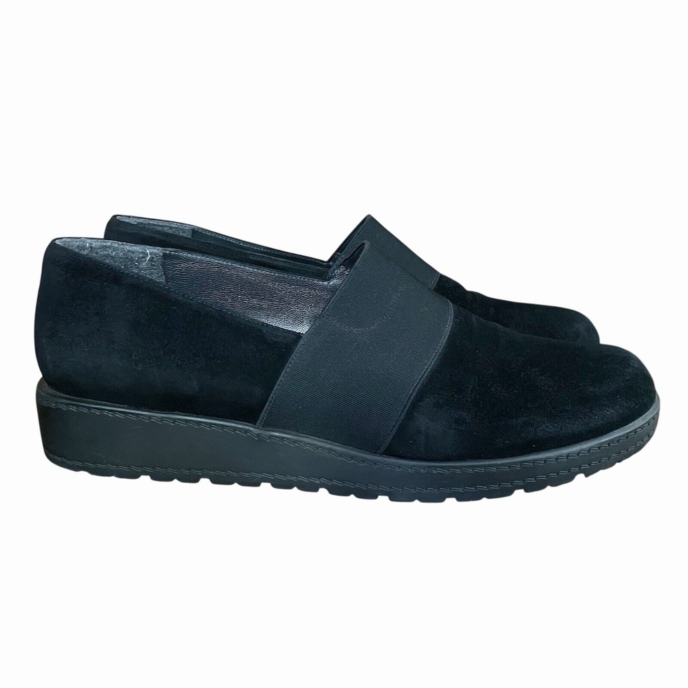 Stuart Weitzman Leather Suede Loafer Black Slip On Stretch‎ Band Women's Size 10